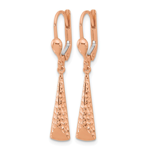 14K Rose Gold Hollow Polished/ Diamond-Cut Dangle Leverback Drop Earrings, 35 mm - View 2