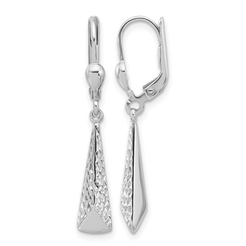 Rhodium-Plated 14K White Gold Hollow Polished/Diamond-Cut Dangle Leverback Drop Earrings, 35 mm
