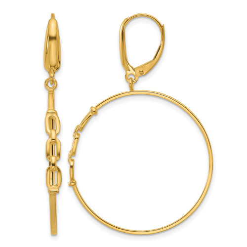 14K Yellow Gold Polished Link Design Leverback Hoop Earrings, 48 mm