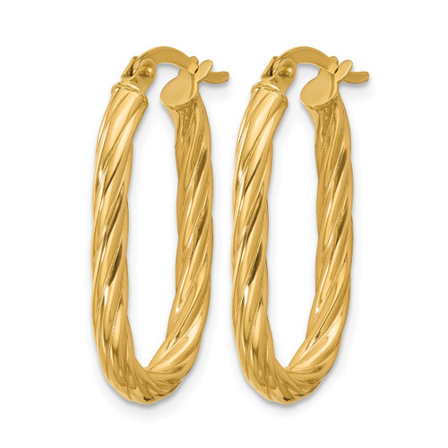 14K Yellow Gold Polished Twisted Oval Hoop Earrings, 26 mm - View 2