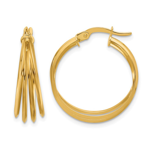 14K Yellow Gold Polished Hoop Earrings, 24 mm, 22.5 mm Wide, 7 mm Thick