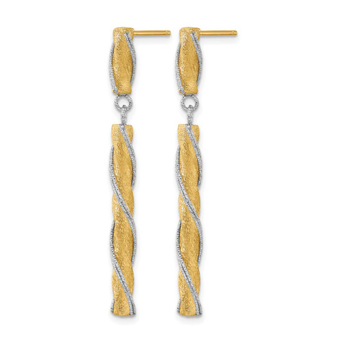 Rhodium-Plated 14K Two-Tone Gold Polished/Satin/Diamond-Cut Post Dangle Earrings, 45 mm - View 2