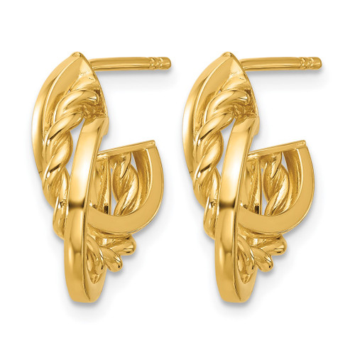14K Yellow Gold Hollow Polished Twisted J-Hoop Post Earrings, 17.4 mm - View 2