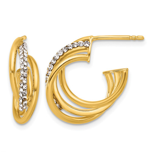 14K Yellow Gold Hollow Polished Crystal J-Hoop Post Earrings, 17 mm