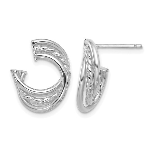 14K Yellow Gold Hollow with White Rhodium-Plated Polished and Twisted Stud Earrings, 16.8 mm