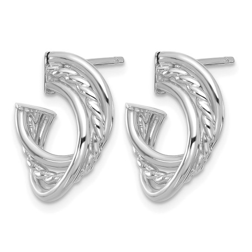14K Yellow Gold Hollow with White Rhodium-Plated Polished and Twisted Stud Earrings, 16.8 mm - View 2
