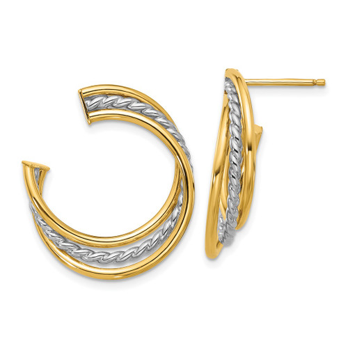 14K Yellow Gold Hollow with White Rhodium Polished and Stud Earrings, 25.11 mm