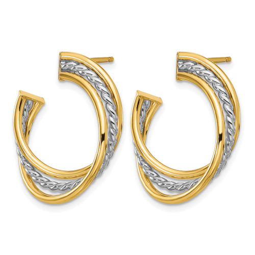 14K Yellow Gold Hollow with White Rhodium Polished and Stud Earrings, 25.11 mm - View 2