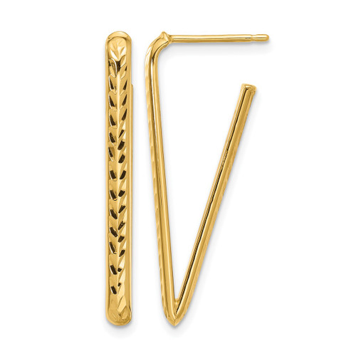 14K Yellow Gold Polished and Diamond-Cut Triangle Post Hoop Earrings, 32.5 mm