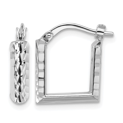 14K Yellow Gold with White Rhodium-Plated Polished/Diamond-Cut Square Hoop Earrings, 15.5 mm
