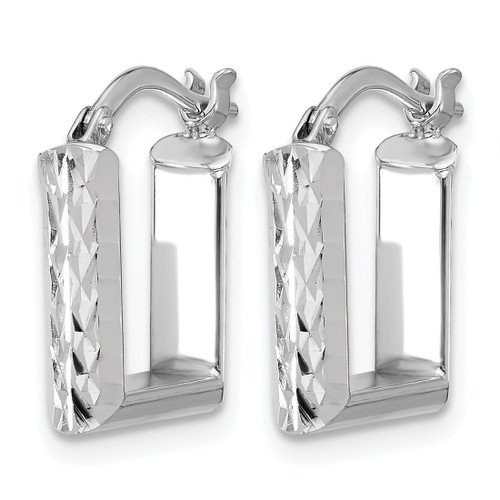 14K Yellow Gold with White Rhodium-Plated Polished/Diamond-Cut Square Hoop Earrings, 15.5 mm - View 2