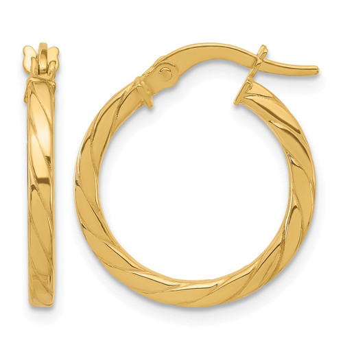 14K Yellow Gold Polished and Grooved Hoop Earrings, 21 mm