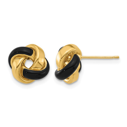 14K Yellow Gold with Enamel Polished Love Knot Stud Earrings, 10 mm