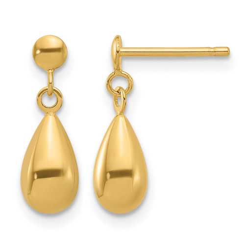 14K Yellow Gold Polished Teardrop Dangle Earrings, 16 mm