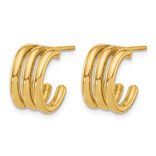 14K Yellow Gold Polished Oval J-Hoop Post Earrings, 13.4 mm - View 2
