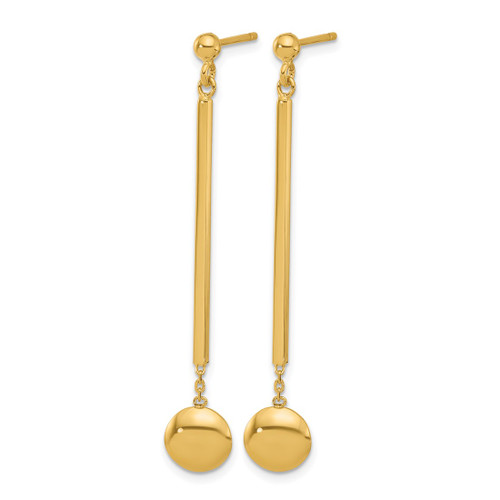 14K Yellow Gold Polished Bar with Bead Dangle Earrings, 48 mm - View 2