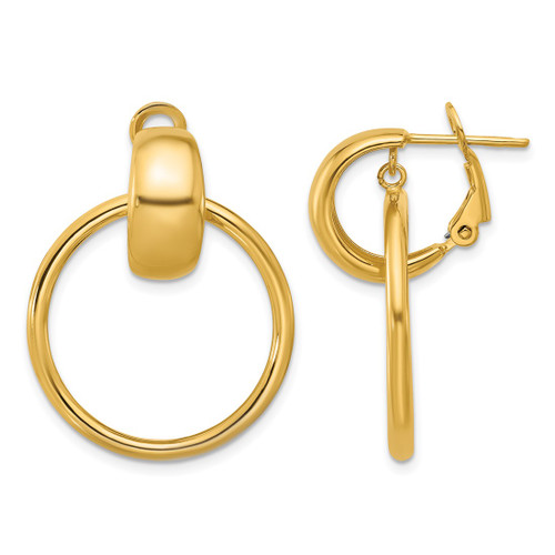 14K Yellow Gold Polished Circle Dangle Omega Back Drop Earrings, 32 mm
