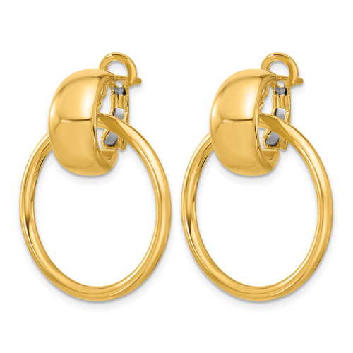 14K Yellow Gold Polished Circle Dangle Omega Back Drop Earrings, 32 mm - View 2