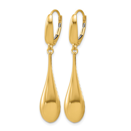 14K Yellow Gold Polished Teardrop Dangle Leverback Earrings, 44 mm - View 2
