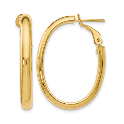 14K Yellow Gold Hollow Polished Oval Hoop Earrings, 30 mm, 4 mm Wide, Omega Clip Back