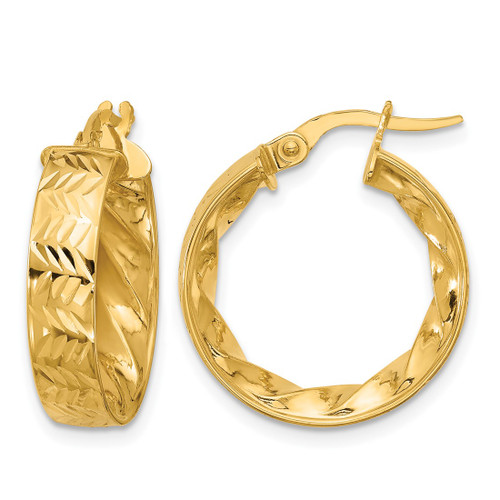 14K Yellow Gold Polished and Diamond-Cut Hoop Earrings, 20 mm