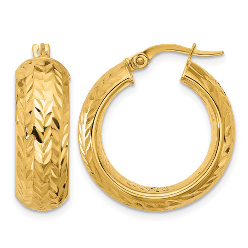 14K Yellow Gold Polished and Diamond-Cut Hoop Earrings, 22.5 mm
