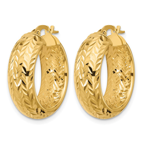 14K Yellow Gold Polished and Diamond-Cut Hoop Earrings, 22.5 mm - View 2