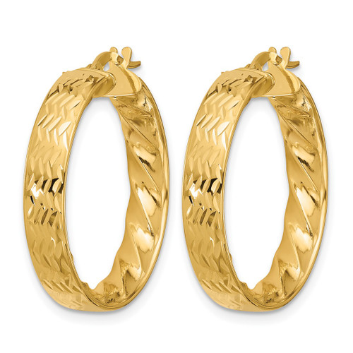 14K Yellow Gold Polished and Diamond-Cut Hoop Earrings, 25.5 mm - View 2