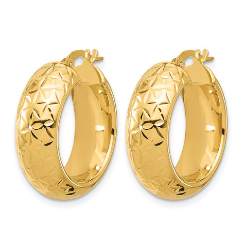 14K Yellow Gold Polished and Diamond-Cut Half Round Circle Hoop Earrings, 23.35 mm - View 2