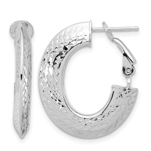 Rhodium-Plated 14K Yellow Gold with White Rhodium Plating Polished and Diamond-Cut Omega Back Hoop Earrings, 25.75 mm