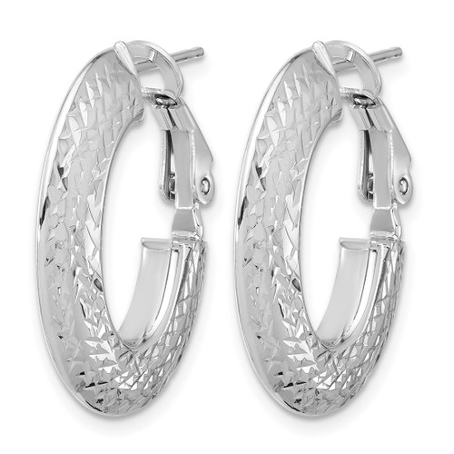 Rhodium-Plated 14K Yellow Gold with White Rhodium Plating Polished and Diamond-Cut Omega Back Hoop Earrings, 25.75 mm - View 2