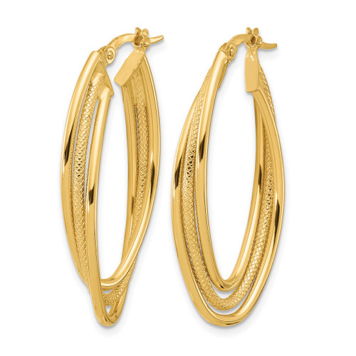14K Yellow Gold Polished and Textured Triple Oval Twist Hoop Earrings, 36.65 mm - View 2