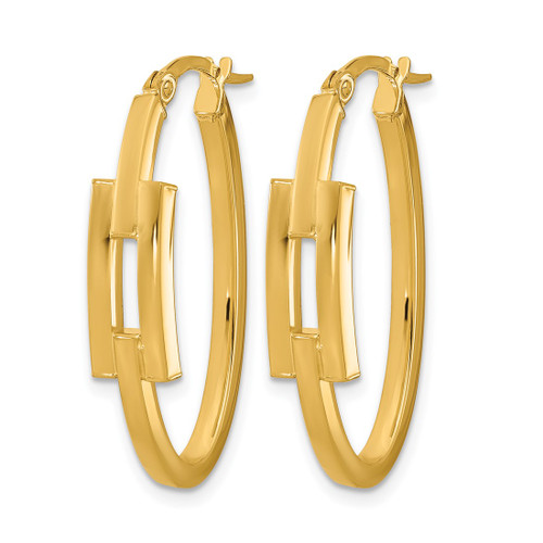 14K Yellow Gold Polished Oval Square Tube Hoop Earrings, 30 mm - View 2