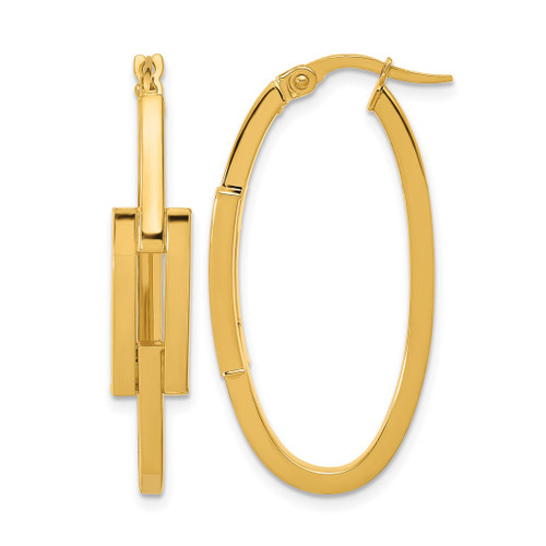 14K Yellow Gold Polished Oval Square Tube Hoop Earrings, 35 mm
