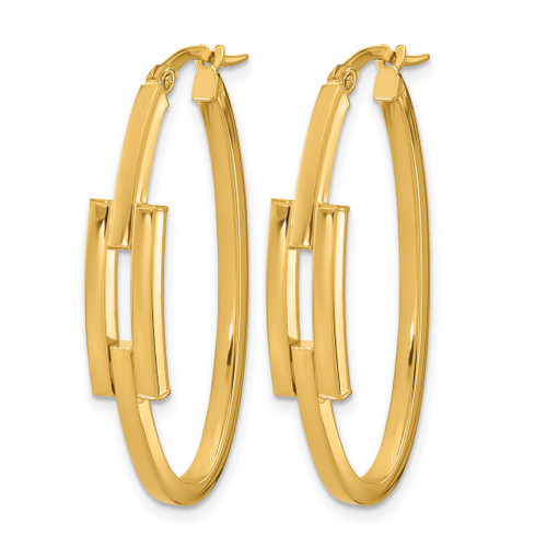 14K Yellow Gold Polished Oval Square Tube Hoop Earrings, 35 mm - View 2