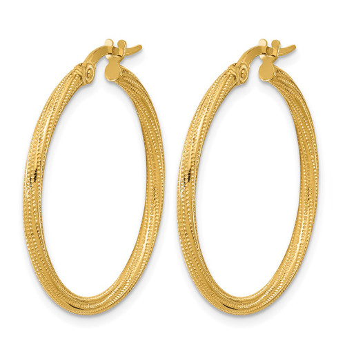 14K Yellow Gold Polished and Textured Twisted Tube Hoop Earrings, 29.6 mm - View 2