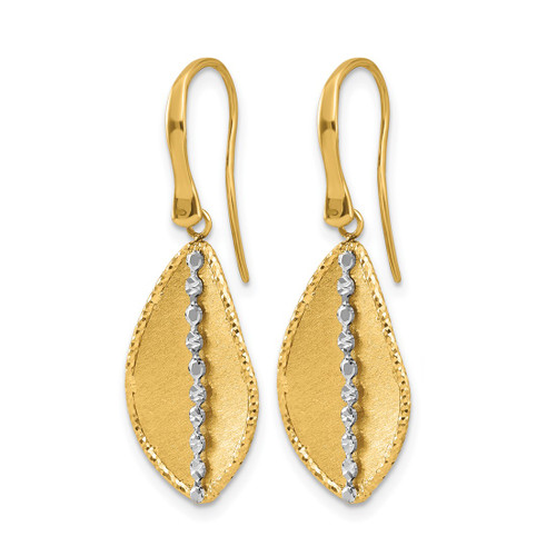 Rhodium-Plated 14K Two-Tone Gold Polished and Satin Teardrop Dangle French Wire Earrings, 33.8 mm - View 2