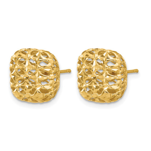14K Yellow Gold Polished Puffed Square Stud Earrings, 12.2 mm - View 2