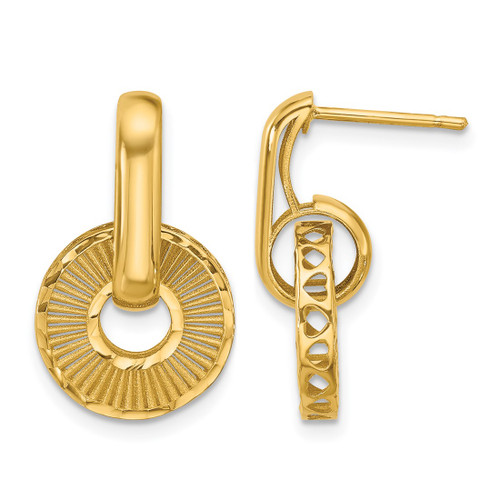 14K Yellow Gold Polished and Diamond-Cut Dangle Earrings, 22 mm