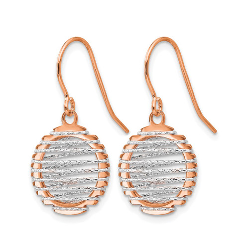 14K Two-Tone Gold Hollow White/Rose Polished Wire Wrapped Dangle French Wire Earrings, 22 mm - View 2