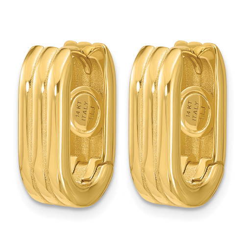 14K Yellow Gold Polished / Grooved Hinged Huggie Hoop Earrings, 17.25 mm - View 2