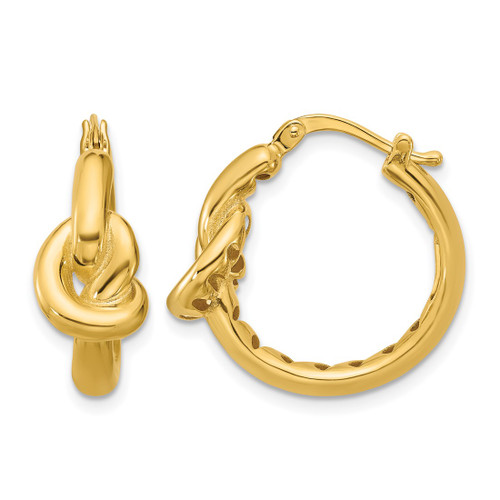 14K Yellow Gold Hollow Polished Hollow Knot Round Hoop Earrings, 21 mm