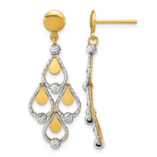 Rhodium-Plated 14K Two-Tone Gold Polished / Diamond-Cut Chandelier Dangle Earrings, 39 mm