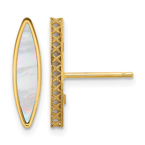 14K Yellow Gold Polished Mother of Pearl Post Drop Earrings, 17.5 mm