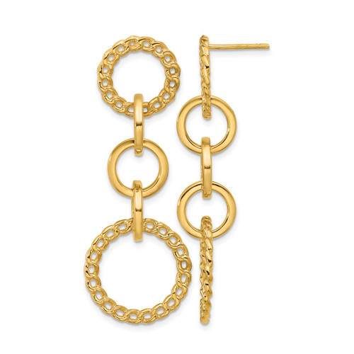 14K Yellow Gold Polished Fancy Circle Link Dangle Earrings, 51.5 mm