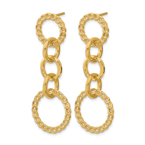 14K Yellow Gold Polished Fancy Circle Link Dangle Earrings, 51.5 mm - View 2