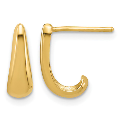 14K Yellow Gold Polished J-Hoop Post Earrings, 13.7 mm
