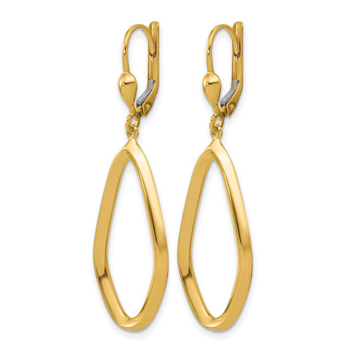 14K Yellow Gold Polished Dangle Leverback Drop Earrings, 45 mm - View 2
