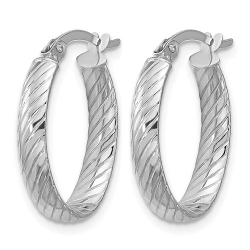 Rhodium-Plated 14K White Gold Polished and Grooved Oval Hoop Earrings, 21.25 mm - View 2
