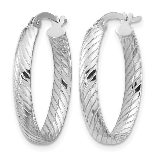 Rhodium-Plated 14K White Gold Polished and Grooved Oval Hoop Earrings, 24.75 mm - View 2